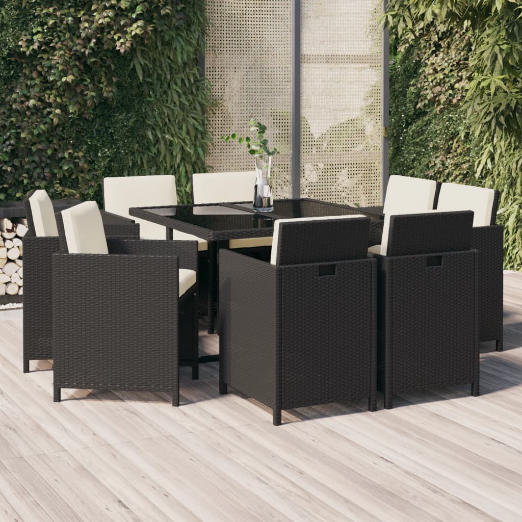 9-delige Tuinset met kussens poly rattan zwart is nu te koop bij PeponiXL, paradijselijk wonen!