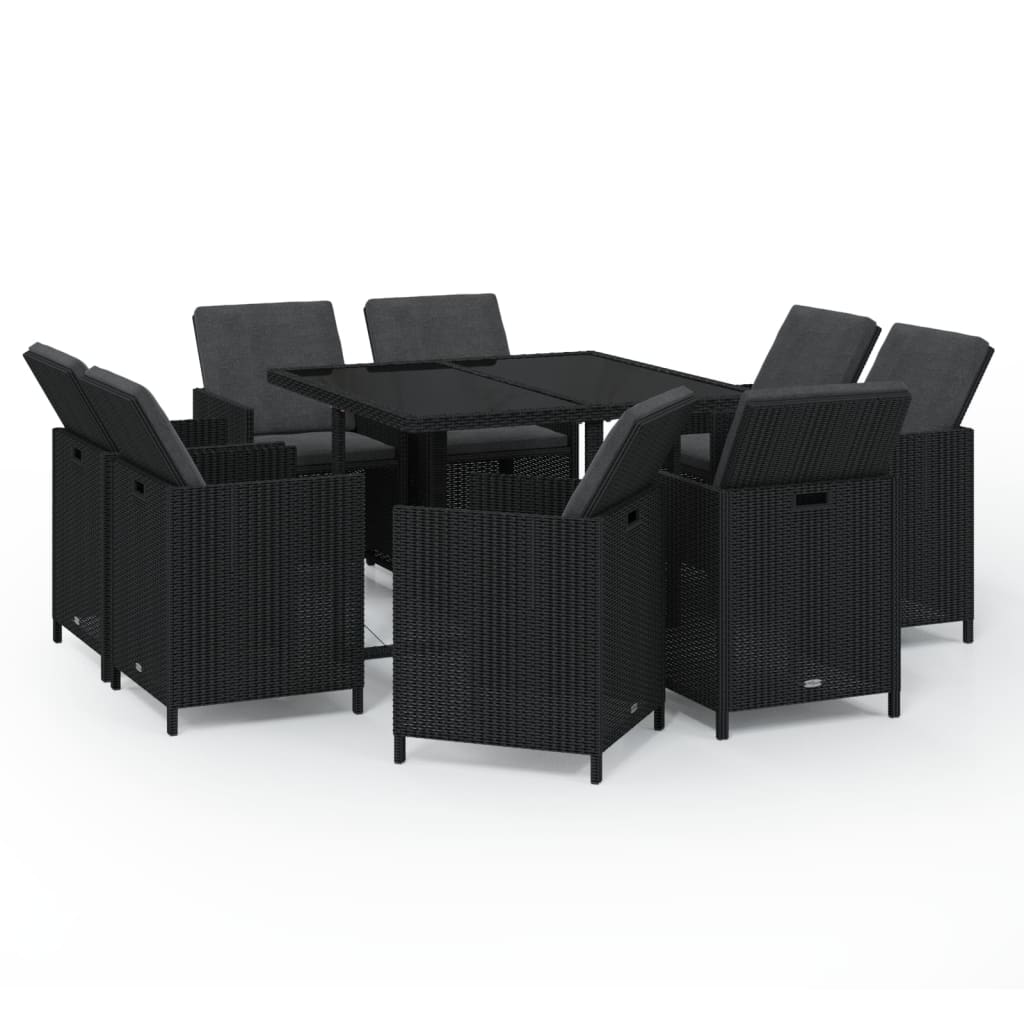 9-delige Tuinset met kussens poly rattan zwart is nu te koop bij PeponiXL, paradijselijk wonen!