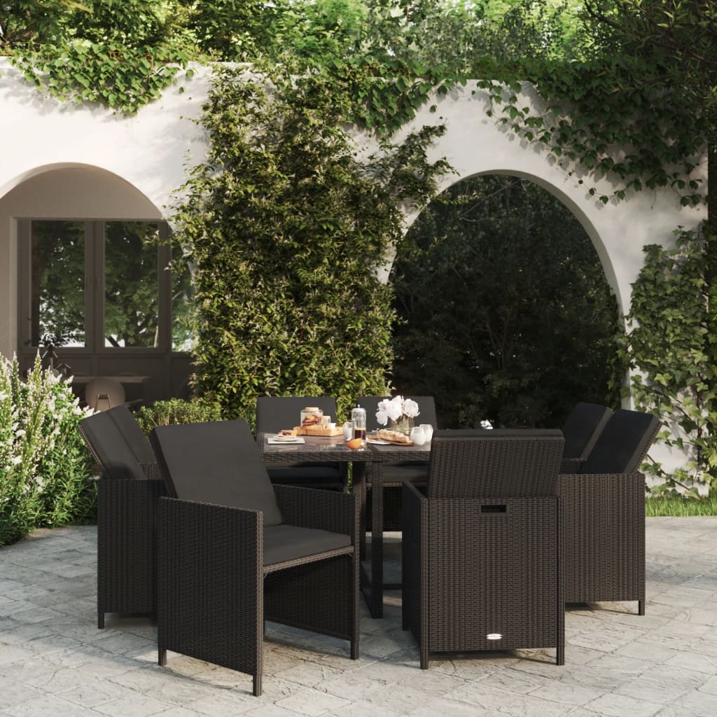 9-delige Tuinset met kussens poly rattan zwart is nu te koop bij PeponiXL, paradijselijk wonen!