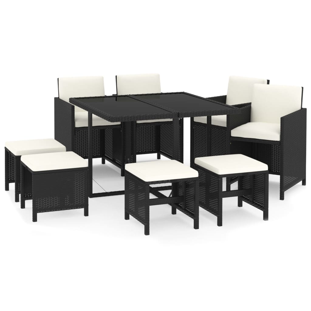 9-delige Tuinset met kussens poly rattan zwart is nu te koop bij PeponiXL, paradijselijk wonen!