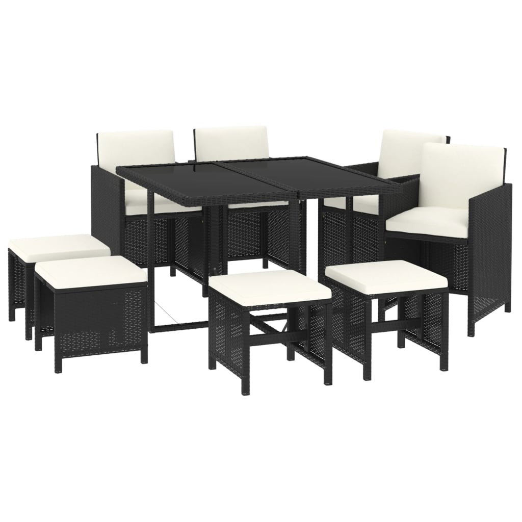9-delige Tuinset met kussens poly rattan zwart is nu te koop bij PeponiXL, paradijselijk wonen!
