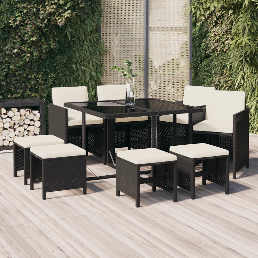 9-delige Tuinset met kussens poly rattan zwart is nu te koop bij PeponiXL, paradijselijk wonen!