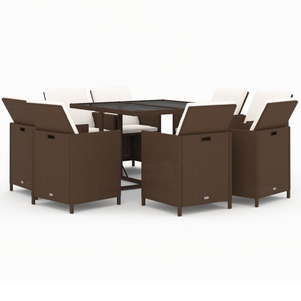 9-delige Tuinset met kussens poly rattan bruin is nu te koop bij PeponiXL, paradijselijk wonen!
