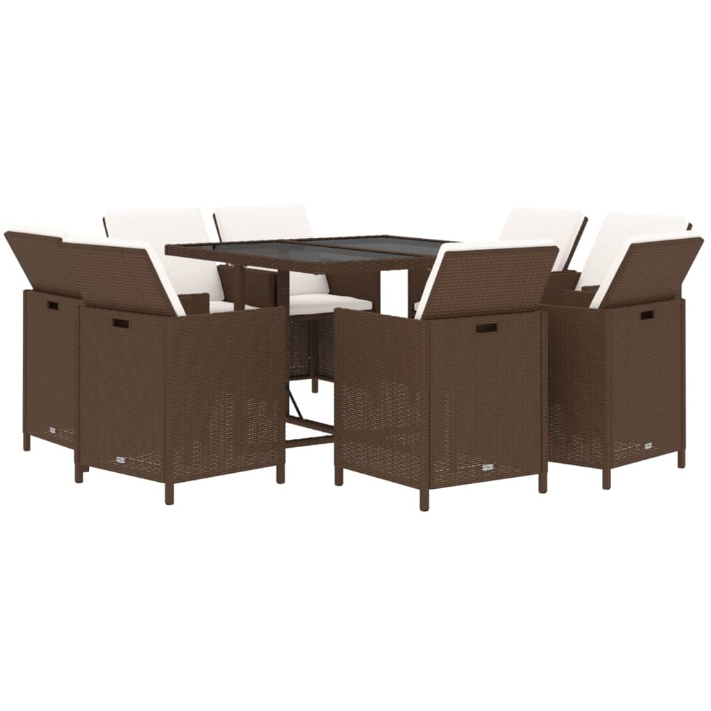 9-delige Tuinset met kussens poly rattan bruin is nu te koop bij PeponiXL, paradijselijk wonen!