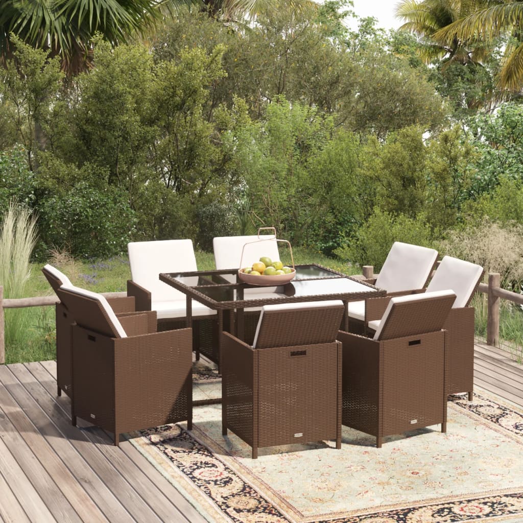9-delige Tuinset met kussens poly rattan bruin is nu te koop bij PeponiXL, paradijselijk wonen!