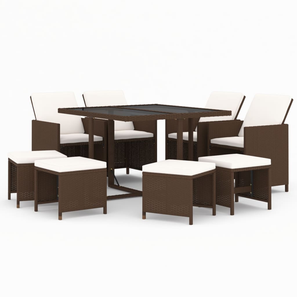 9-delige Tuinset met kussens poly rattan bruin is nu te koop bij PeponiXL, paradijselijk wonen!