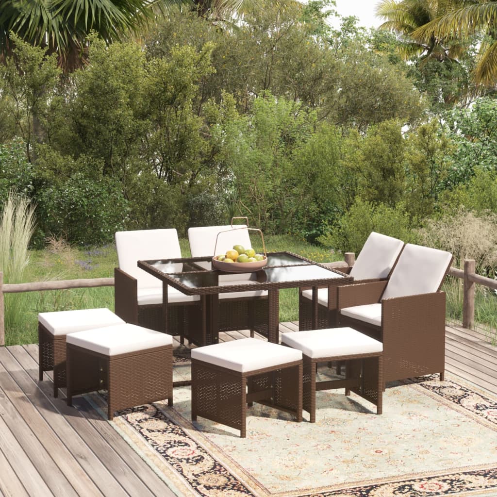 9-delige Tuinset met kussens poly rattan bruin is nu te koop bij PeponiXL, paradijselijk wonen!