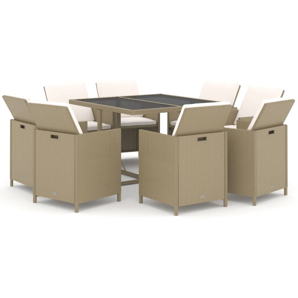 9-delige Tuinset met kussens poly rattan beige is nu te koop bij PeponiXL, paradijselijk wonen!