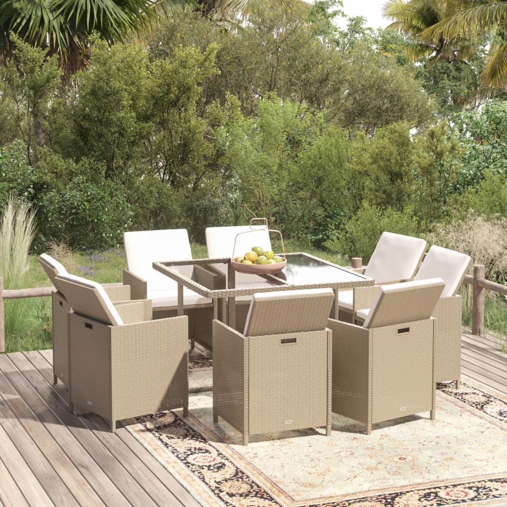9-delige Tuinset met kussens poly rattan beige is nu te koop bij PeponiXL, paradijselijk wonen!