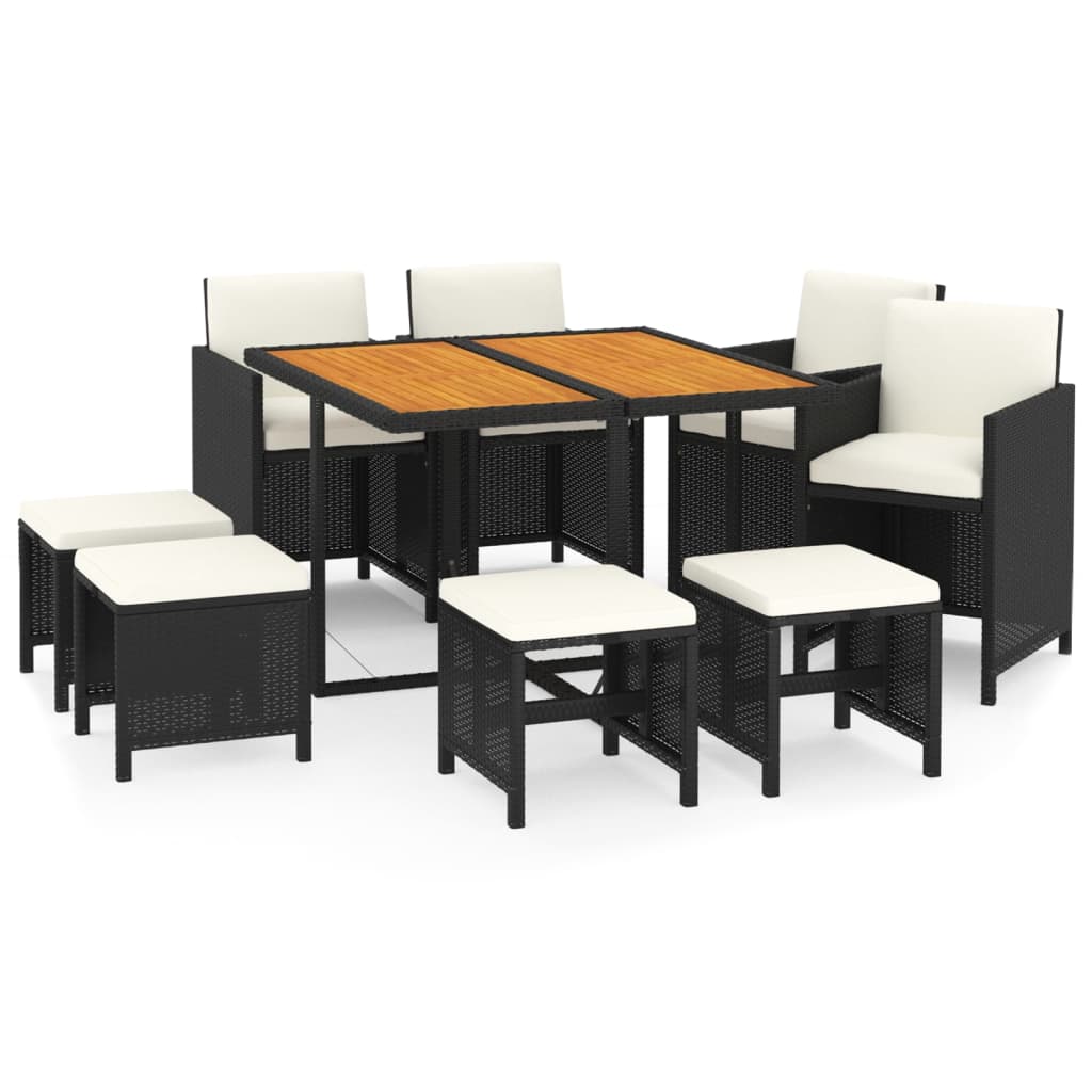 9-delige Tuinset met kussens poly rattan zwart is nu te koop bij PeponiXL, paradijselijk wonen!