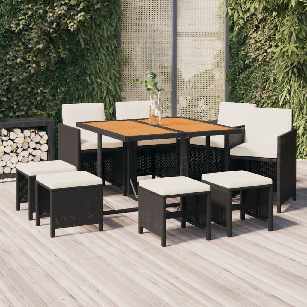 9-delige Tuinset met kussens poly rattan zwart is nu te koop bij PeponiXL, paradijselijk wonen!
