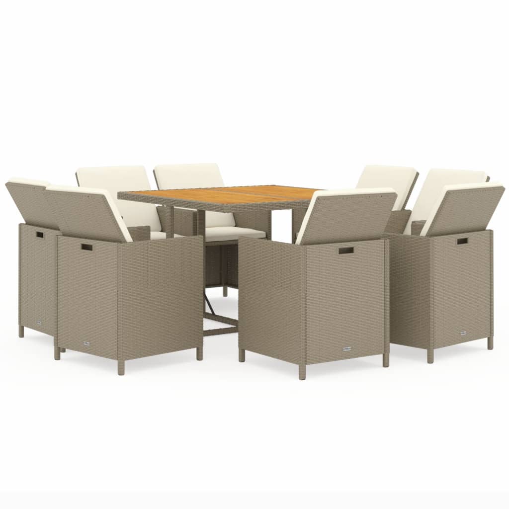9-delige Tuinset met kussens poly rattan beige is nu te koop bij PeponiXL, paradijselijk wonen!