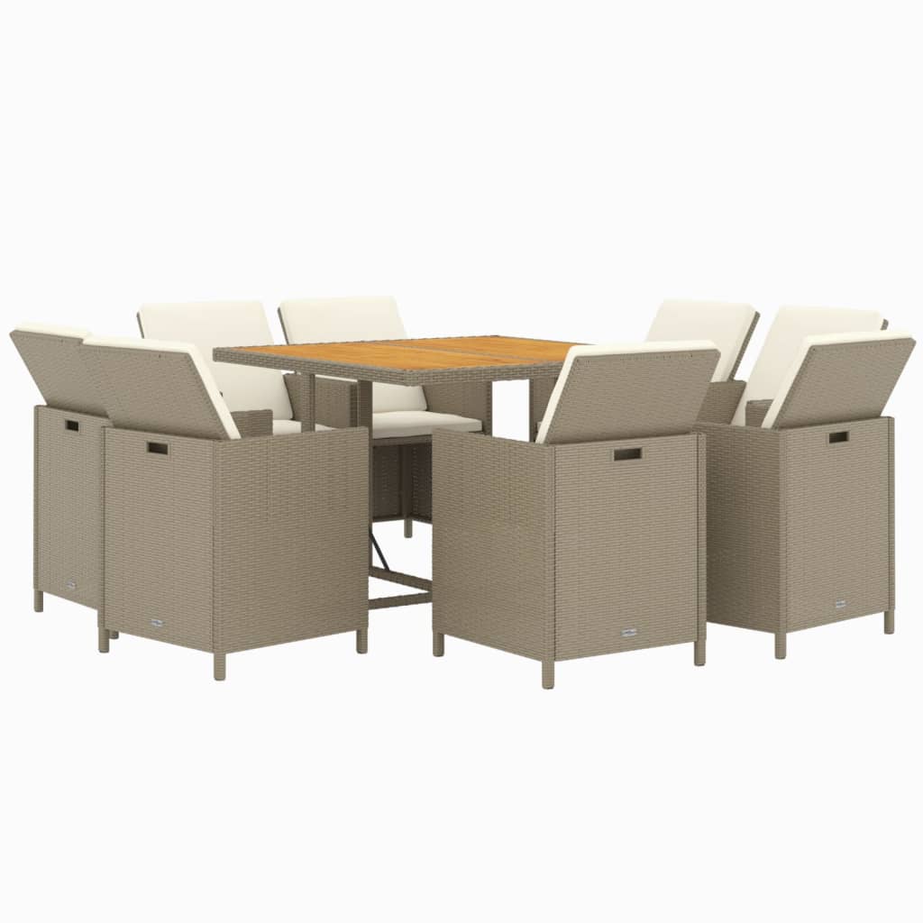 9-delige Tuinset met kussens poly rattan beige is nu te koop bij PeponiXL, paradijselijk wonen!