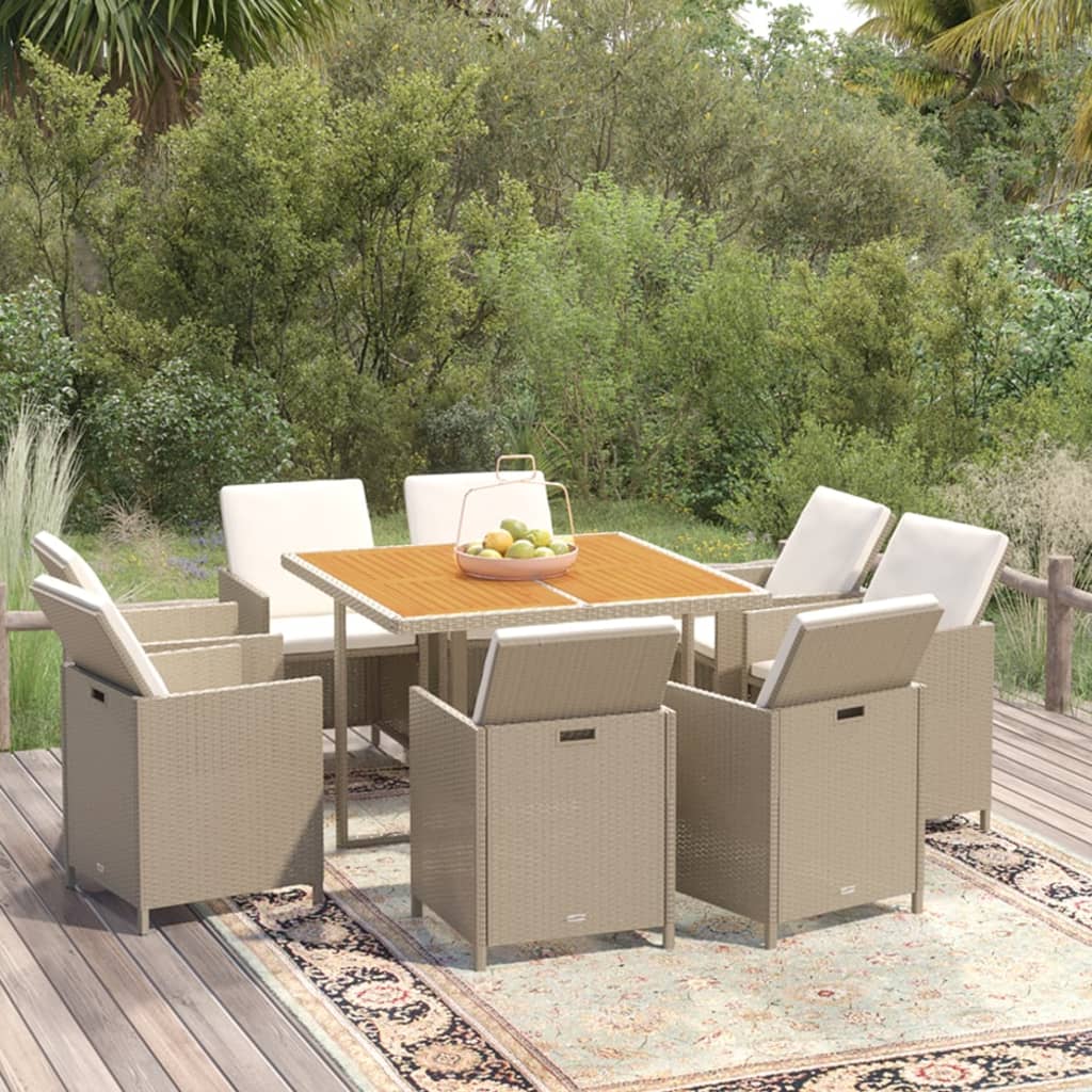 9-delige Tuinset met kussens poly rattan beige is nu te koop bij PeponiXL, paradijselijk wonen!