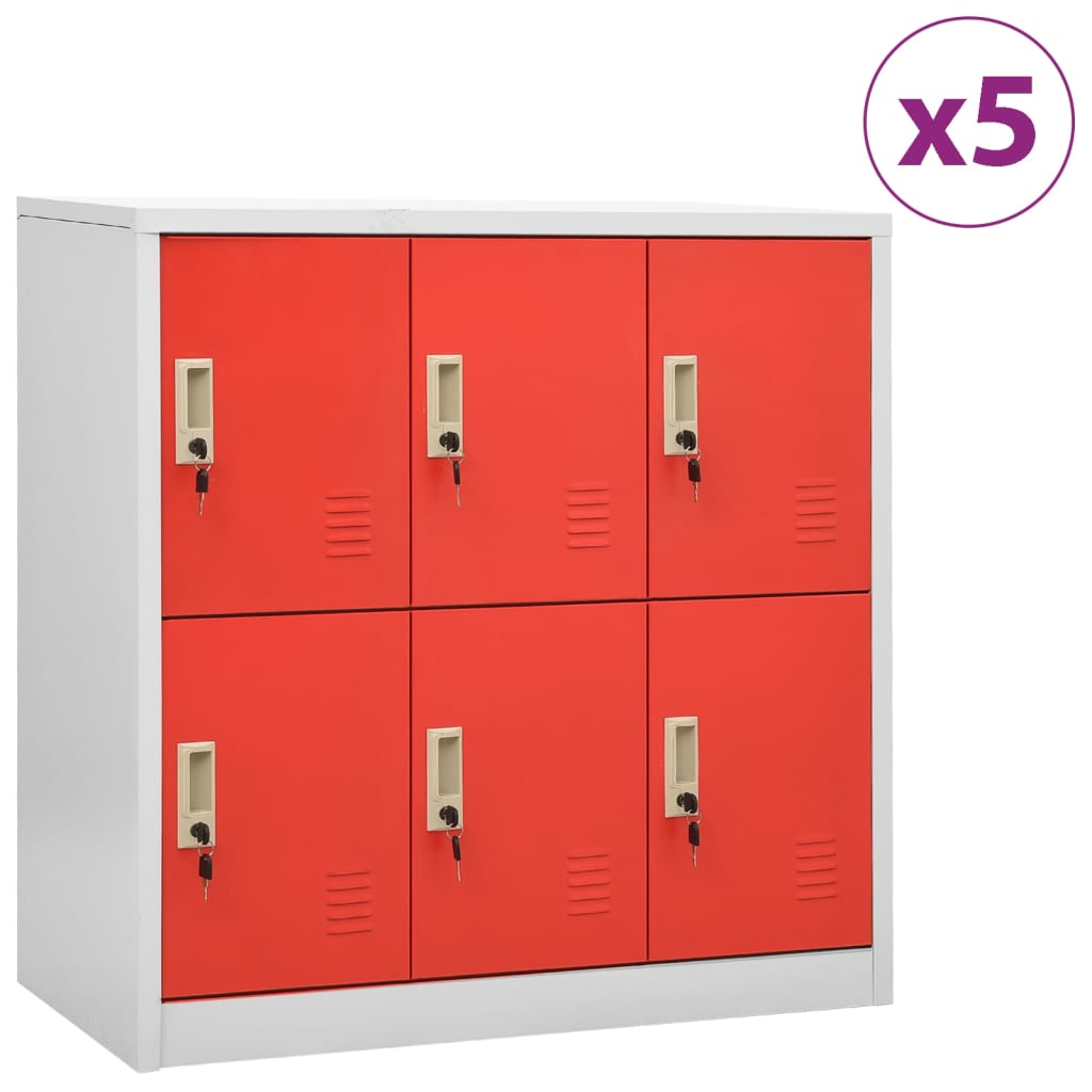 Lockerkasten 5 st 90x45x92,5 cm staal lichtgrijs en rood is nu te koop bij PeponiXL, paradijselijk wonen!