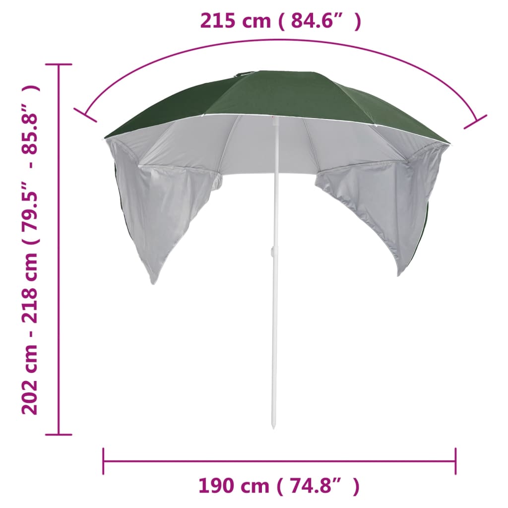 Strandparasol met zijwanden 215 cm groen is nu te koop bij PeponiXL, paradijselijk wonen!