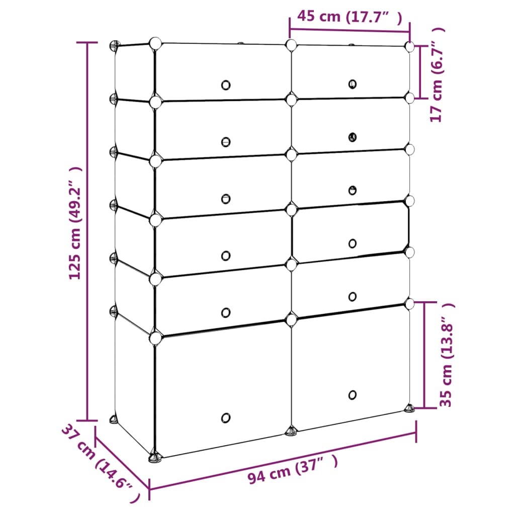 Schoenenrek 94x37x125 cm polypropeen zwart is nu te koop bij PeponiXL, paradijselijk wonen!