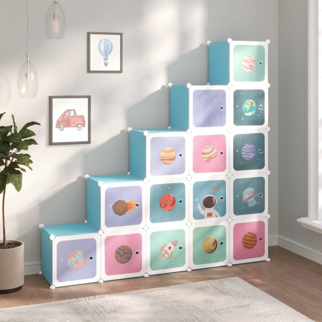Kinderopbergmeubel met 15 vakken polypropeen blauw is nu te koop bij PeponiXL, paradijselijk wonen!