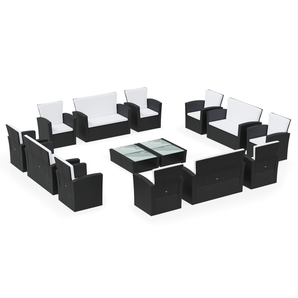 16-delige Loungeset met kussens poly rattan zwart is nu te koop bij PeponiXL, paradijselijk wonen!