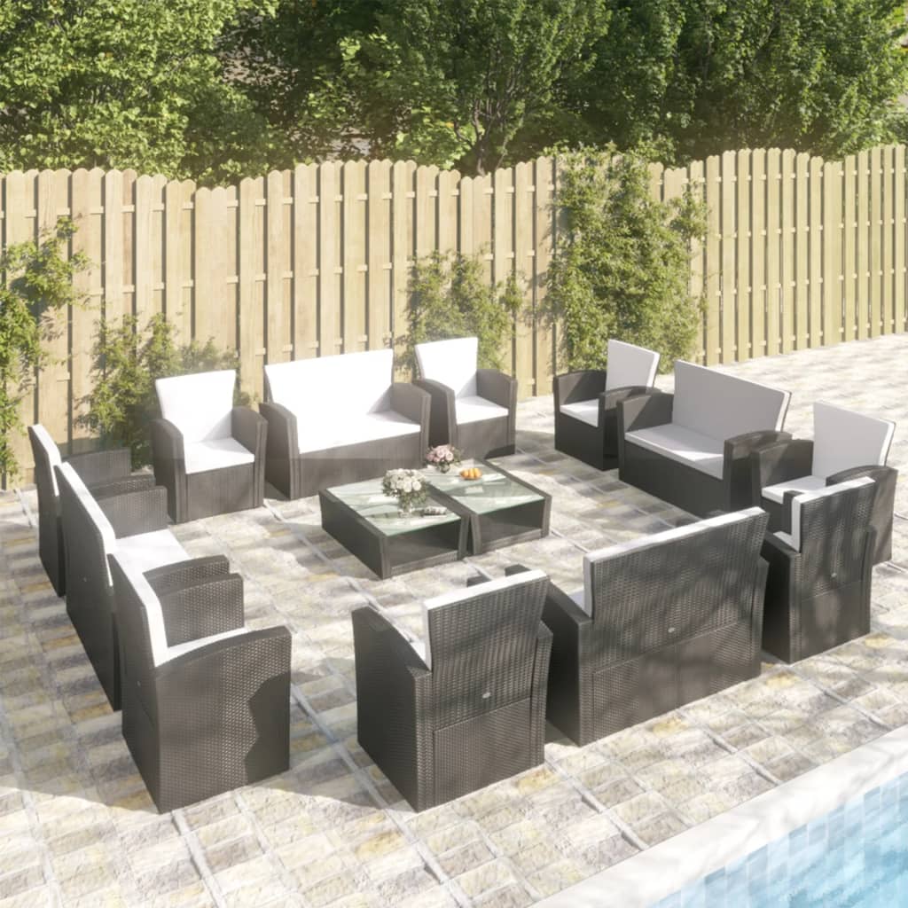16-delige Loungeset met kussens poly rattan zwart is nu te koop bij PeponiXL, paradijselijk wonen!