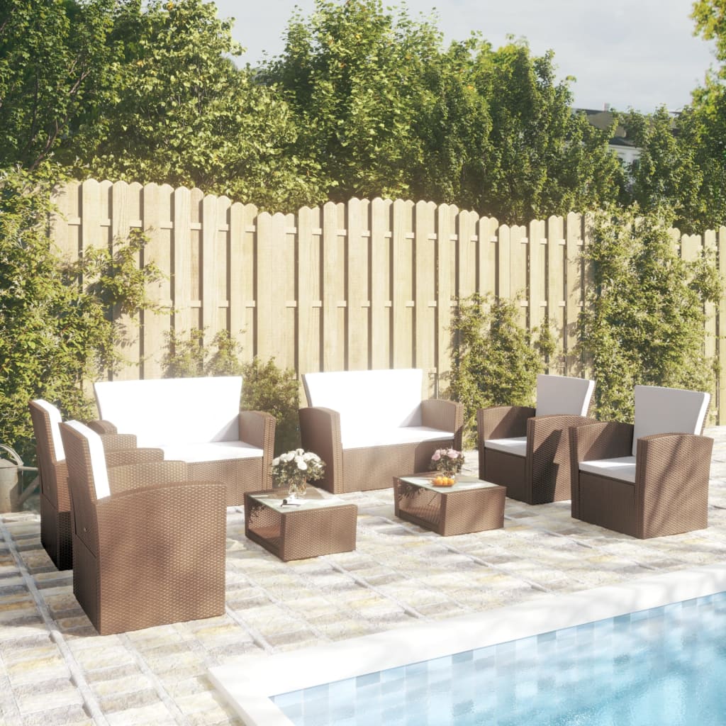 8-delige Loungeset met kussens poly rattan bruin is nu te koop bij PeponiXL, paradijselijk wonen!