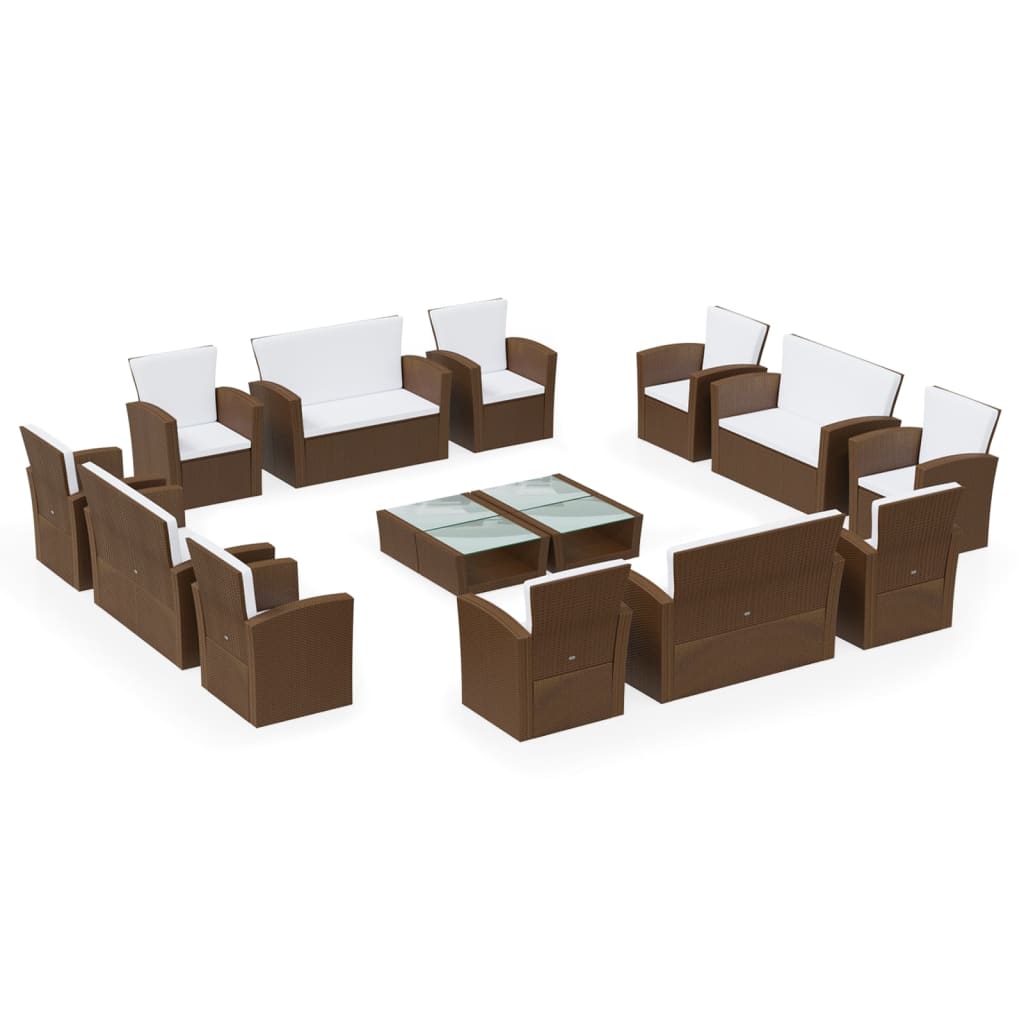 16-delige Loungeset met kussens poly rattan bruin is nu te koop bij PeponiXL, paradijselijk wonen!