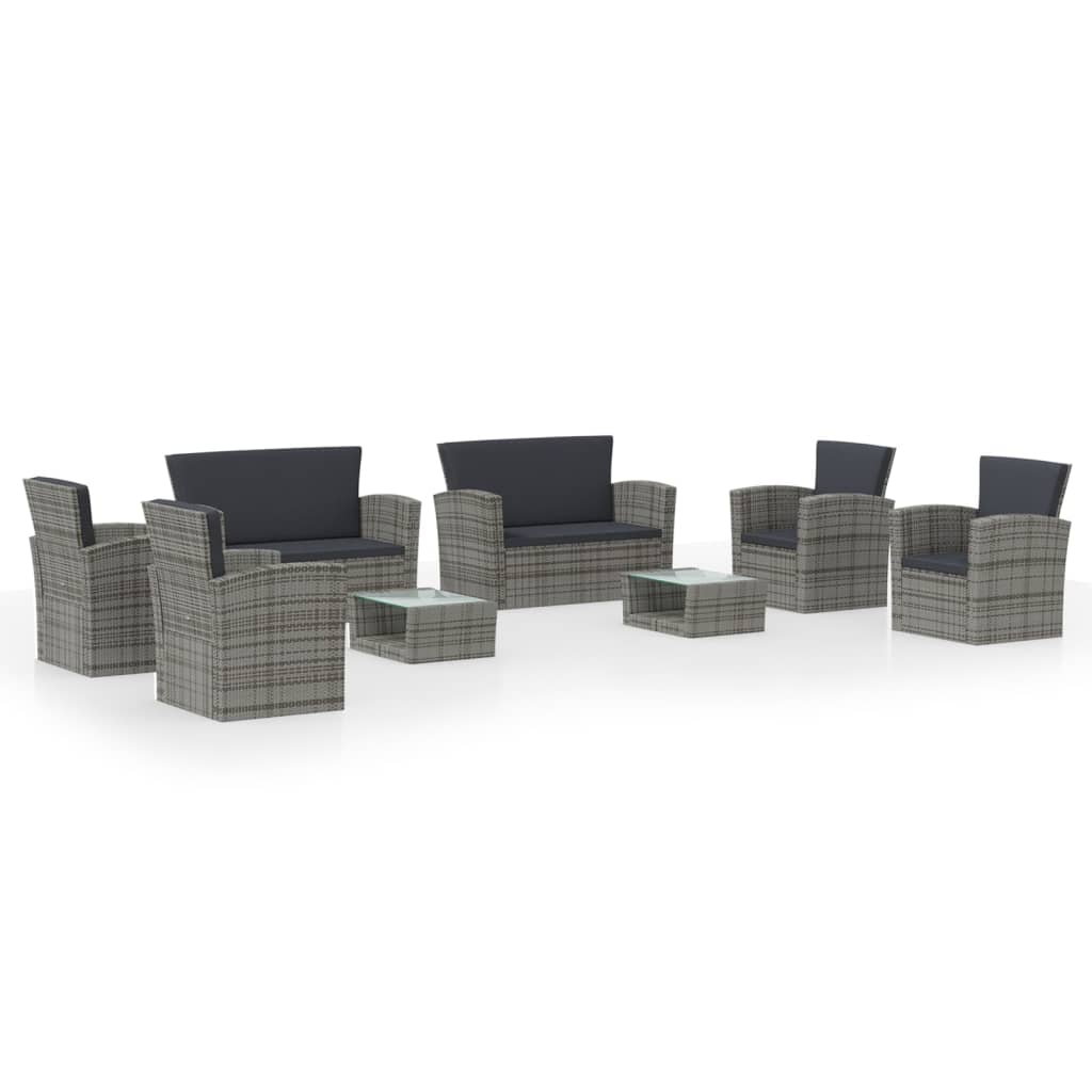 8-delige Loungeset met kussens poly rattan grijs is nu te koop bij PeponiXL, paradijselijk wonen!