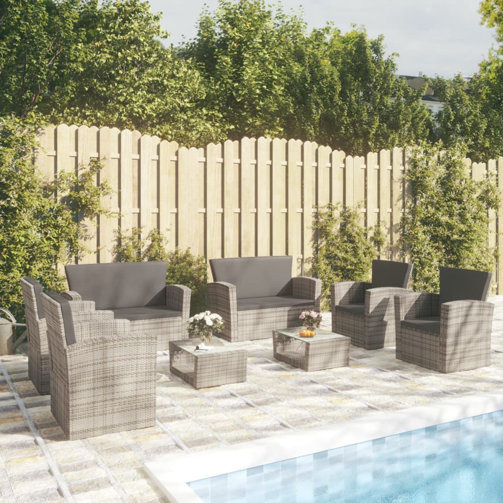 8-delige Loungeset met kussens poly rattan grijs is nu te koop bij PeponiXL, paradijselijk wonen!
