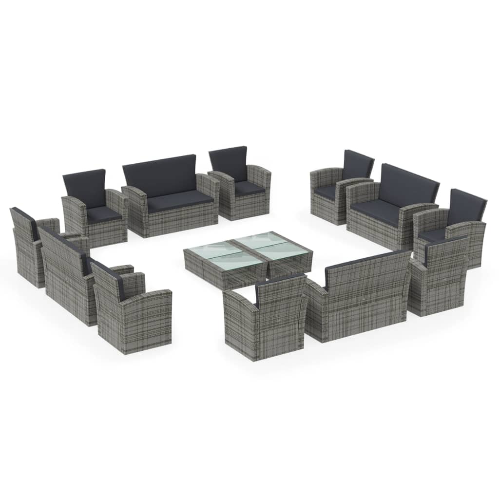 16-delige Loungeset met kussens poly rattan grijs is nu te koop bij PeponiXL, paradijselijk wonen!