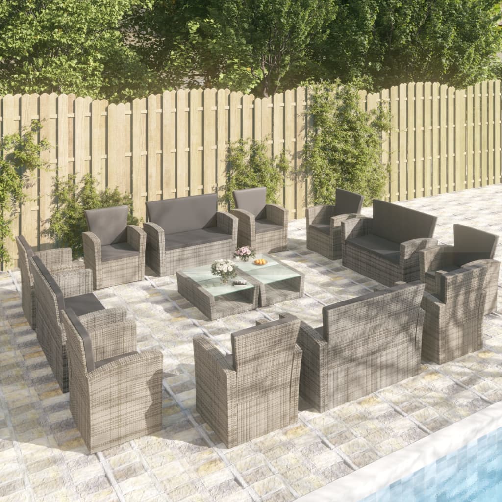 16-delige Loungeset met kussens poly rattan grijs is nu te koop bij PeponiXL, paradijselijk wonen!