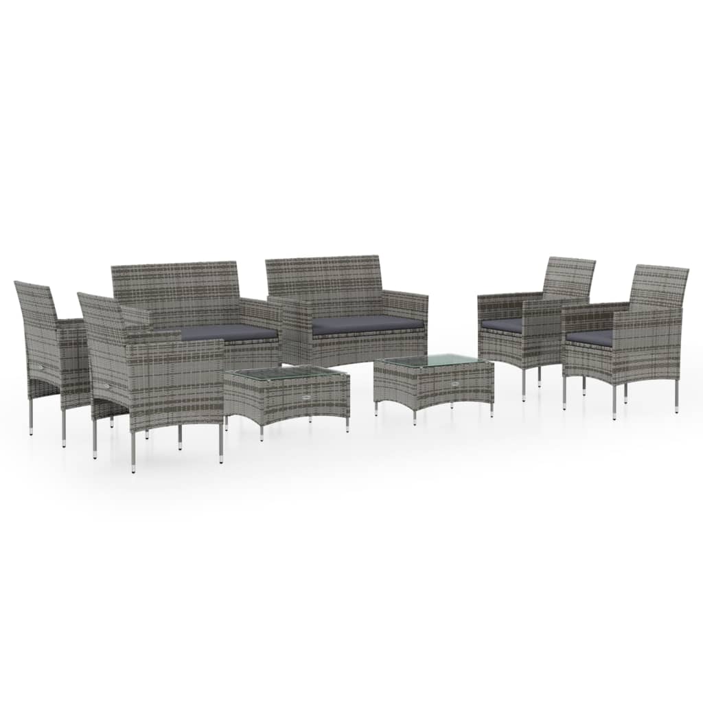 8-delige Loungeset met kussens poly rattan grijs is nu te koop bij PeponiXL, paradijselijk wonen!