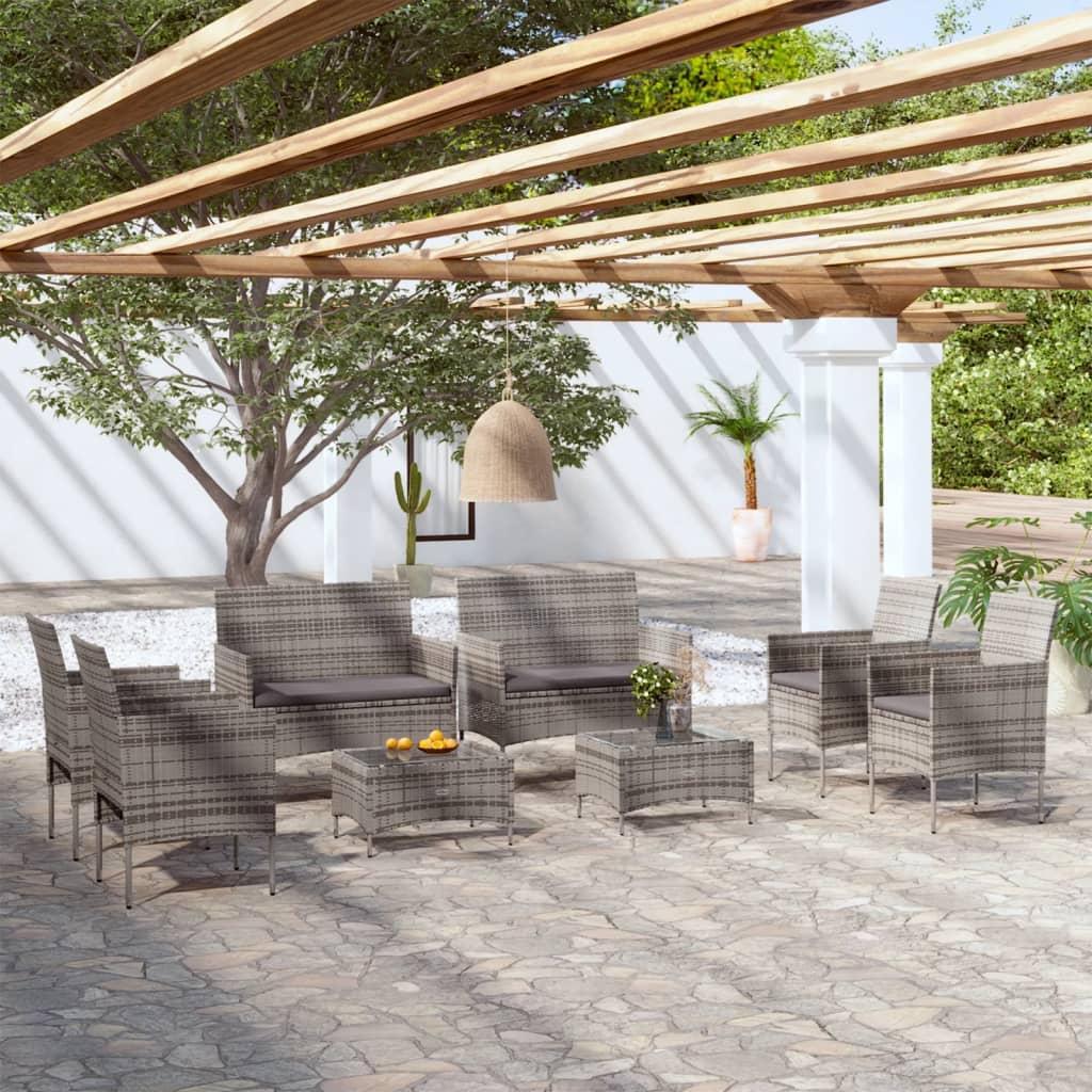 8-delige Loungeset met kussens poly rattan grijs is nu te koop bij PeponiXL, paradijselijk wonen!