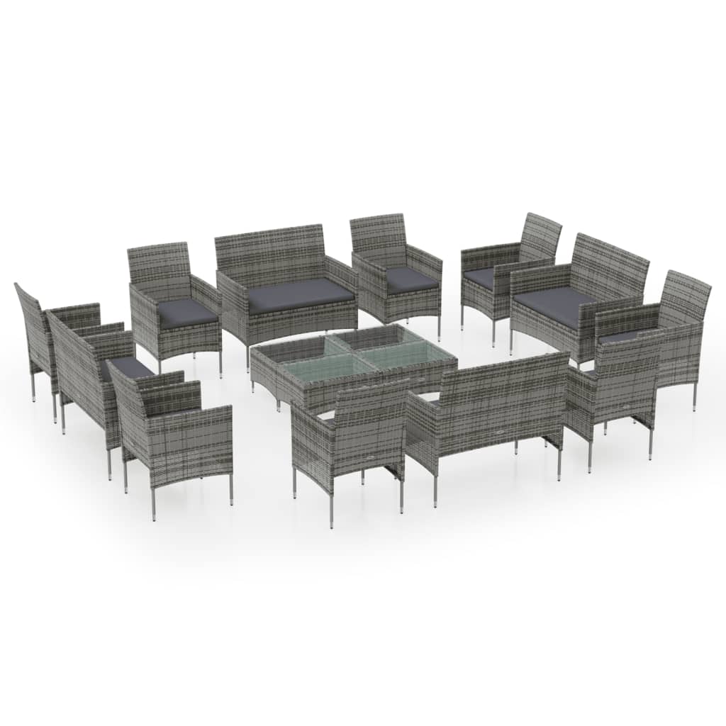 16-delige Loungeset met kussens poly rattan grijs is nu te koop bij PeponiXL, paradijselijk wonen!