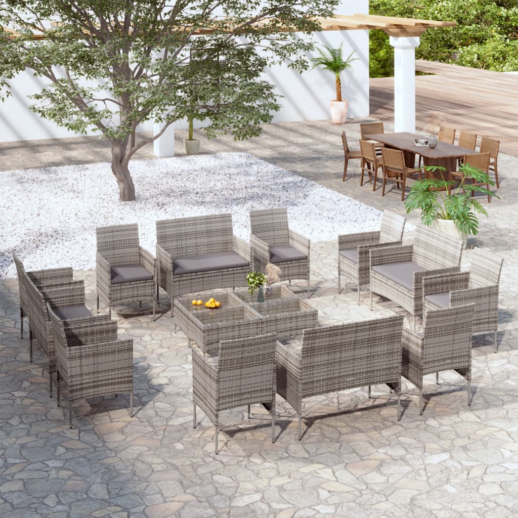 16-delige Loungeset met kussens poly rattan grijs is nu te koop bij PeponiXL, paradijselijk wonen!
