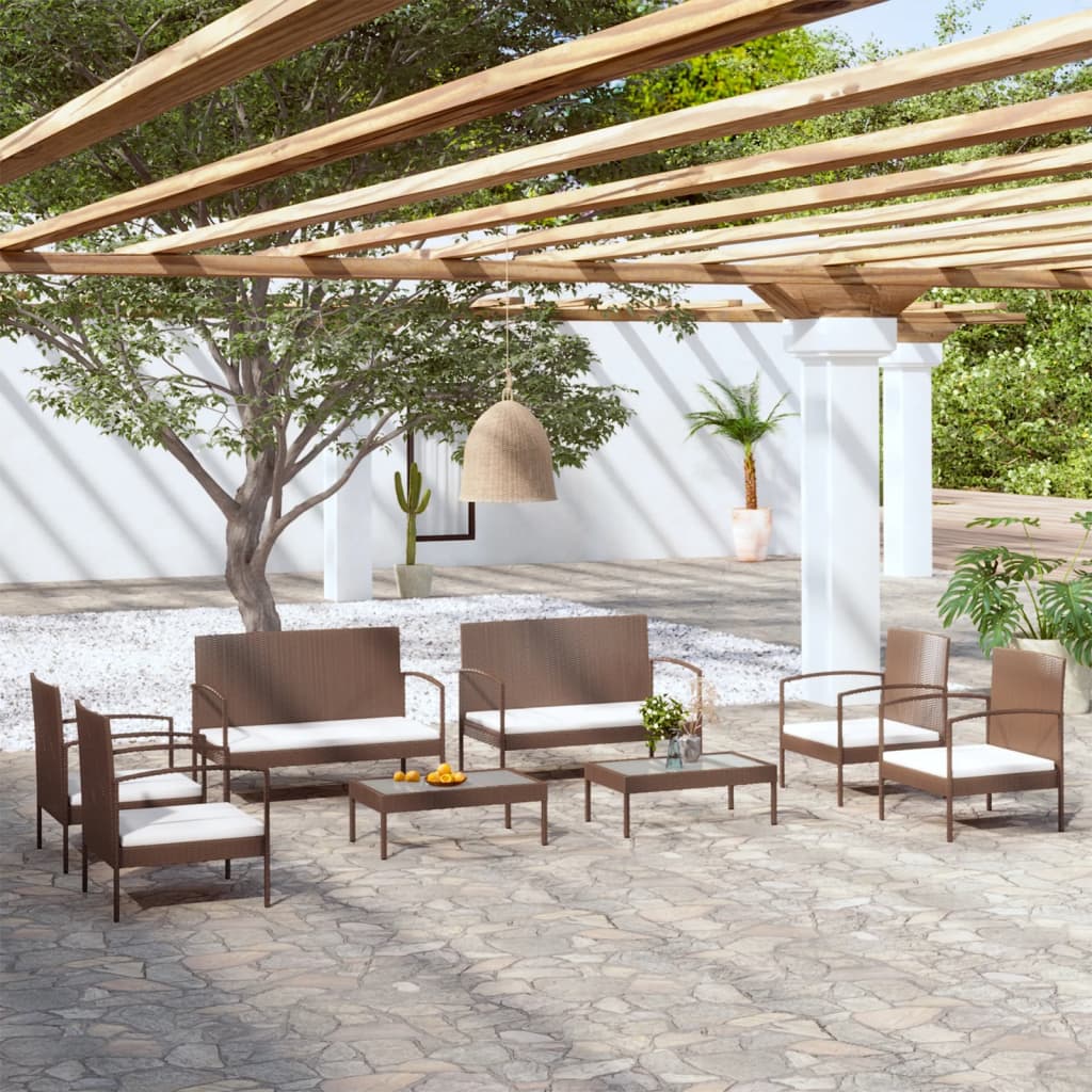 8-delige Loungeset met kussens poly rattan bruin is nu te koop bij PeponiXL, paradijselijk wonen!