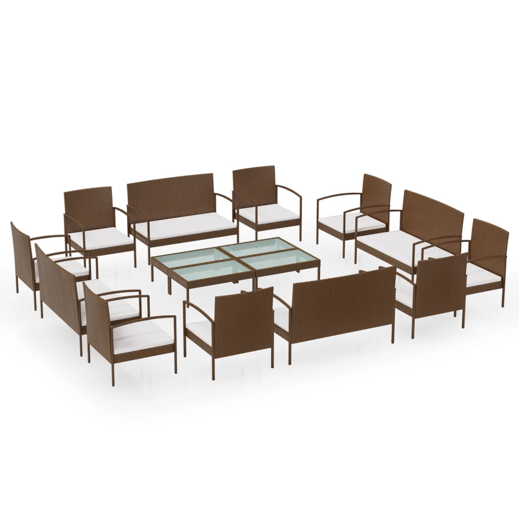 16-delige Loungeset met kussens poly rattan bruin is nu te koop bij PeponiXL, paradijselijk wonen!