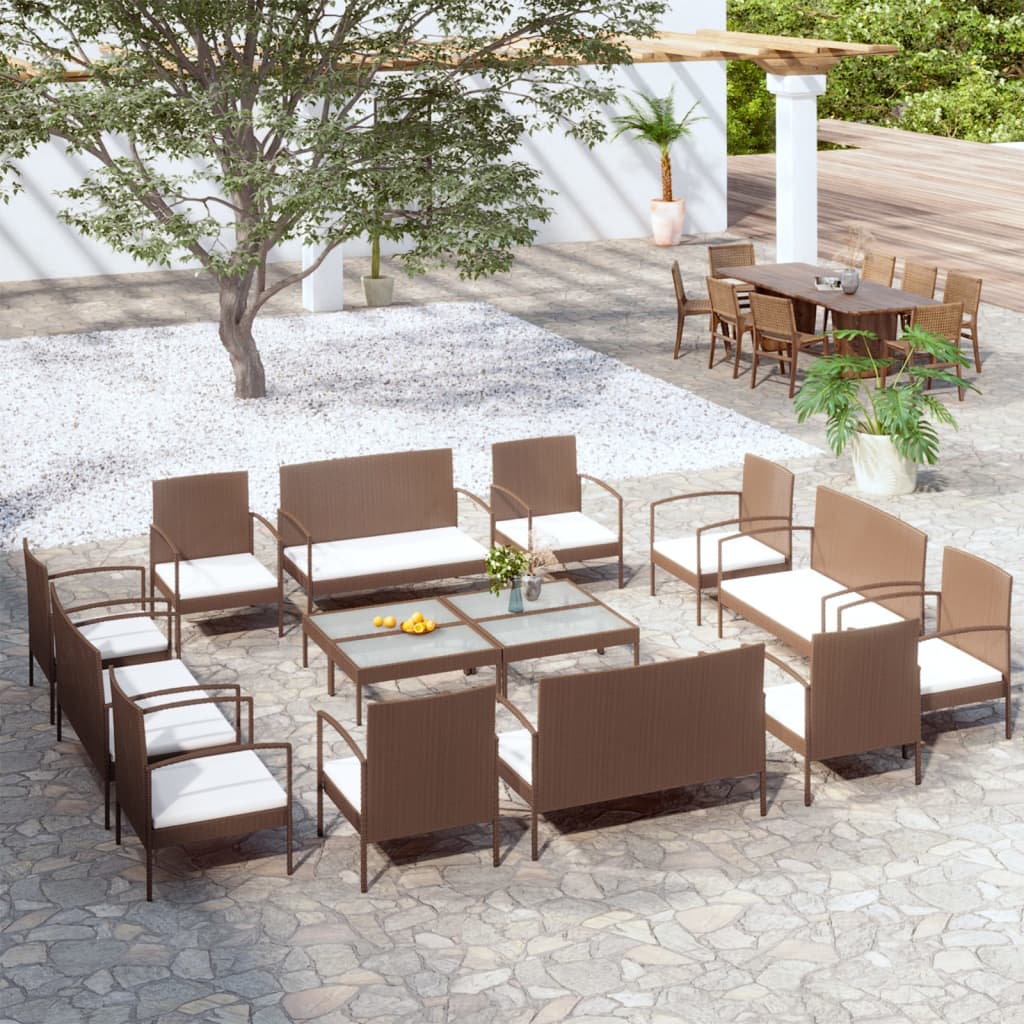 16-delige Loungeset met kussens poly rattan bruin is nu te koop bij PeponiXL, paradijselijk wonen!