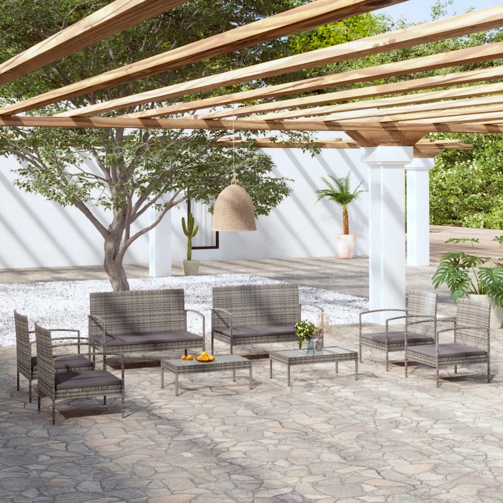 8-delige Loungeset met kussens poly rattan grijs is nu te koop bij PeponiXL, paradijselijk wonen!