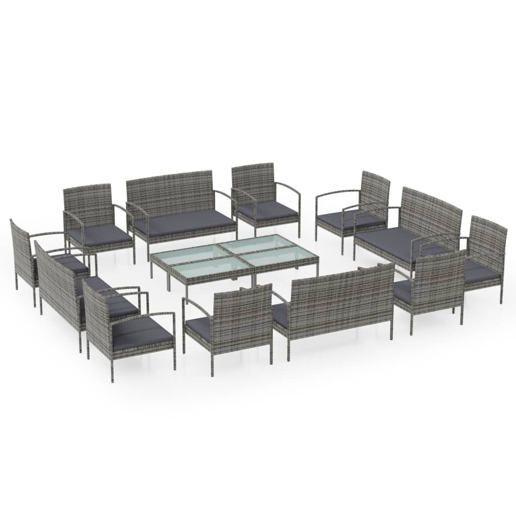16-delige Loungeset met kussens poly rattan grijs is nu te koop bij PeponiXL, paradijselijk wonen!