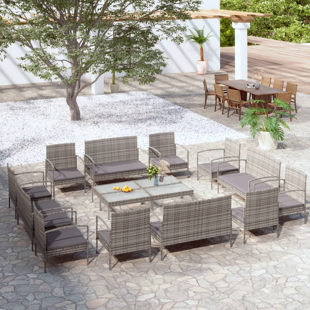 16-delige Loungeset met kussens poly rattan grijs is nu te koop bij PeponiXL, paradijselijk wonen!