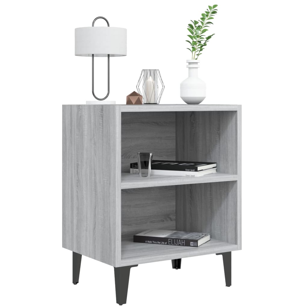 Nachtkastje met metalen poten 40x30x50 cm grijs sonoma eiken is nu te koop bij PeponiXL, paradijselijk wonen!