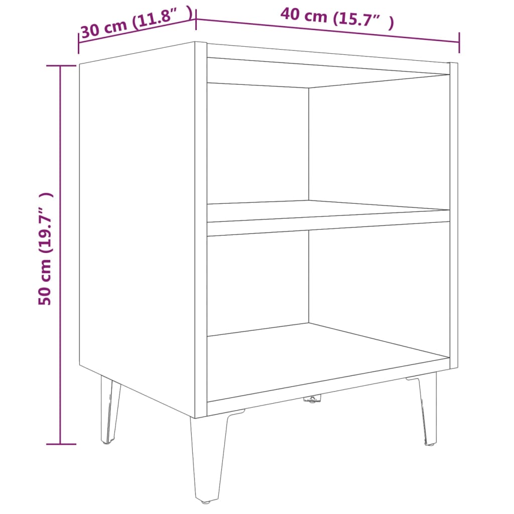 Nachtkastje met metalen poten 40x30x50 cm grijs sonoma eiken is nu te koop bij PeponiXL, paradijselijk wonen!