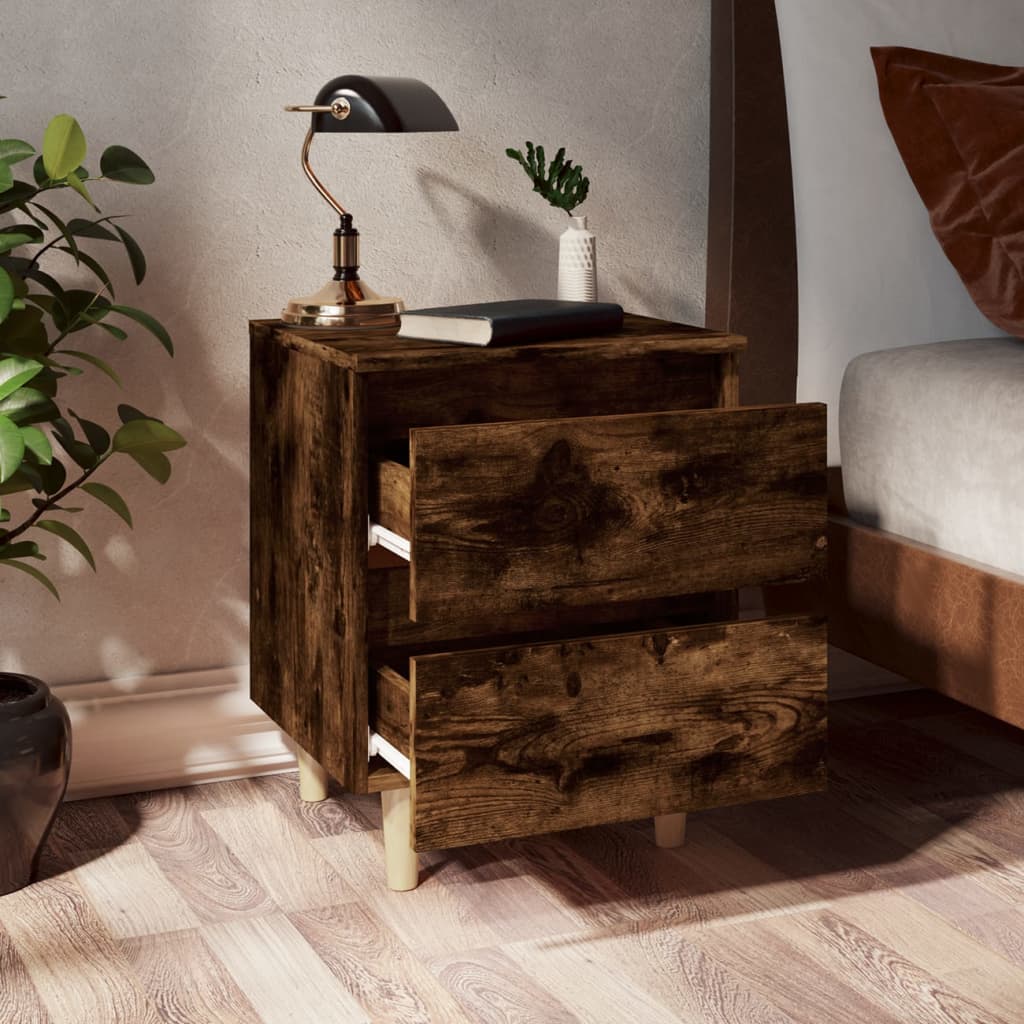 Nachtkastje met houten poten 40x35x50 cm gerookt eikenkleurig is nu te koop bij PeponiXL, paradijselijk wonen!