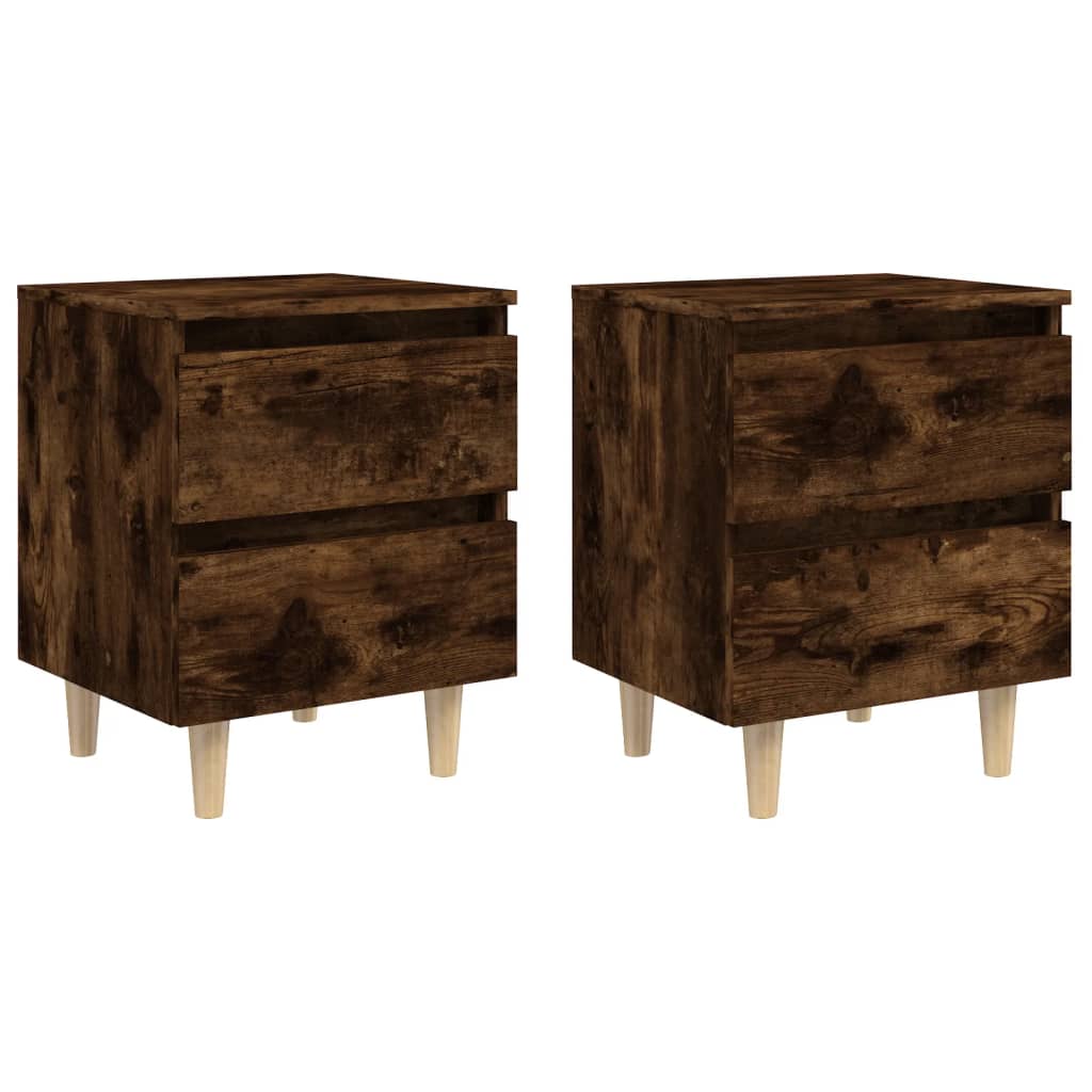 Nachtkastjes 2 st met houten poten 40x35x50 cm gerookt eiken is nu te koop bij PeponiXL, paradijselijk wonen!
