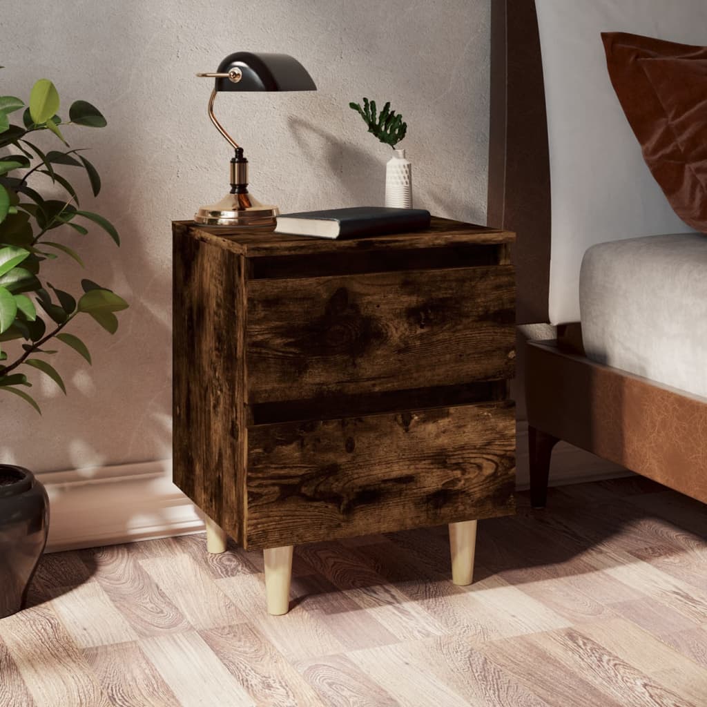 Nachtkastjes 2 st met houten poten 40x35x50 cm gerookt eiken is nu te koop bij PeponiXL, paradijselijk wonen!