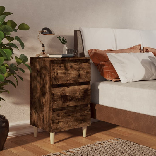 Nachtkastje met houten poten 40x35x69 cm gerookt eikenkleurig is nu te koop bij PeponiXL, paradijselijk wonen!
