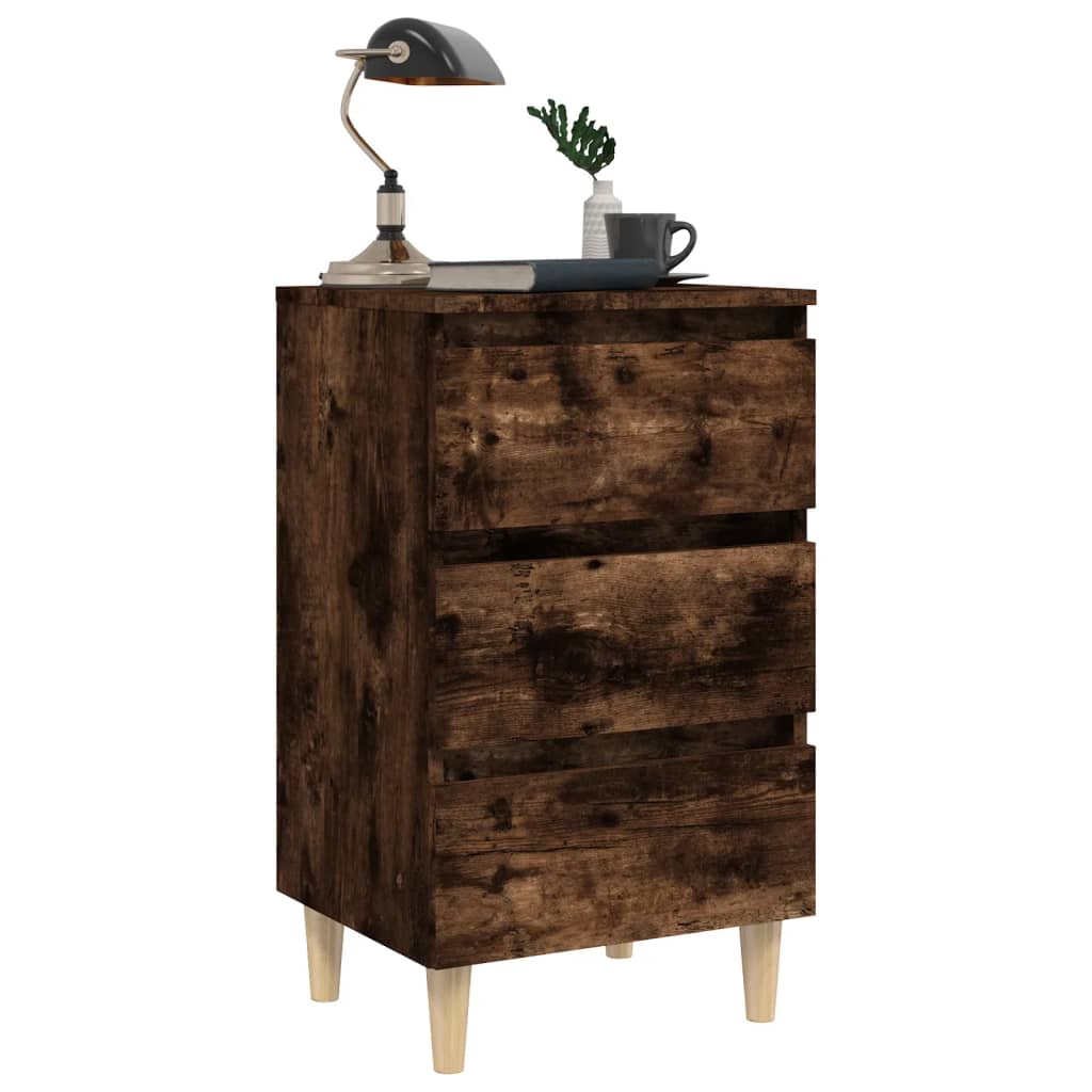 Nachtkastjes 2 st met houten poten 40x35x69 cm gerookt eiken is nu te koop bij PeponiXL, paradijselijk wonen!
