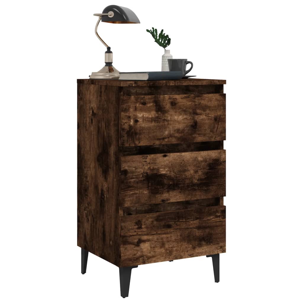 Nachtkastje met metalen poten 40x35x69 cm gerookt eikenkleurig is nu te koop bij PeponiXL, paradijselijk wonen!