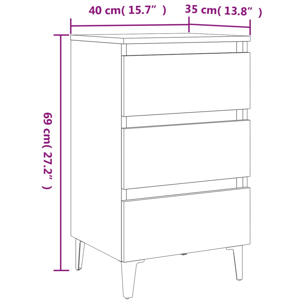 Nachtkastje met metalen poten 40x35x69 cm gerookt eikenkleurig is nu te koop bij PeponiXL, paradijselijk wonen!