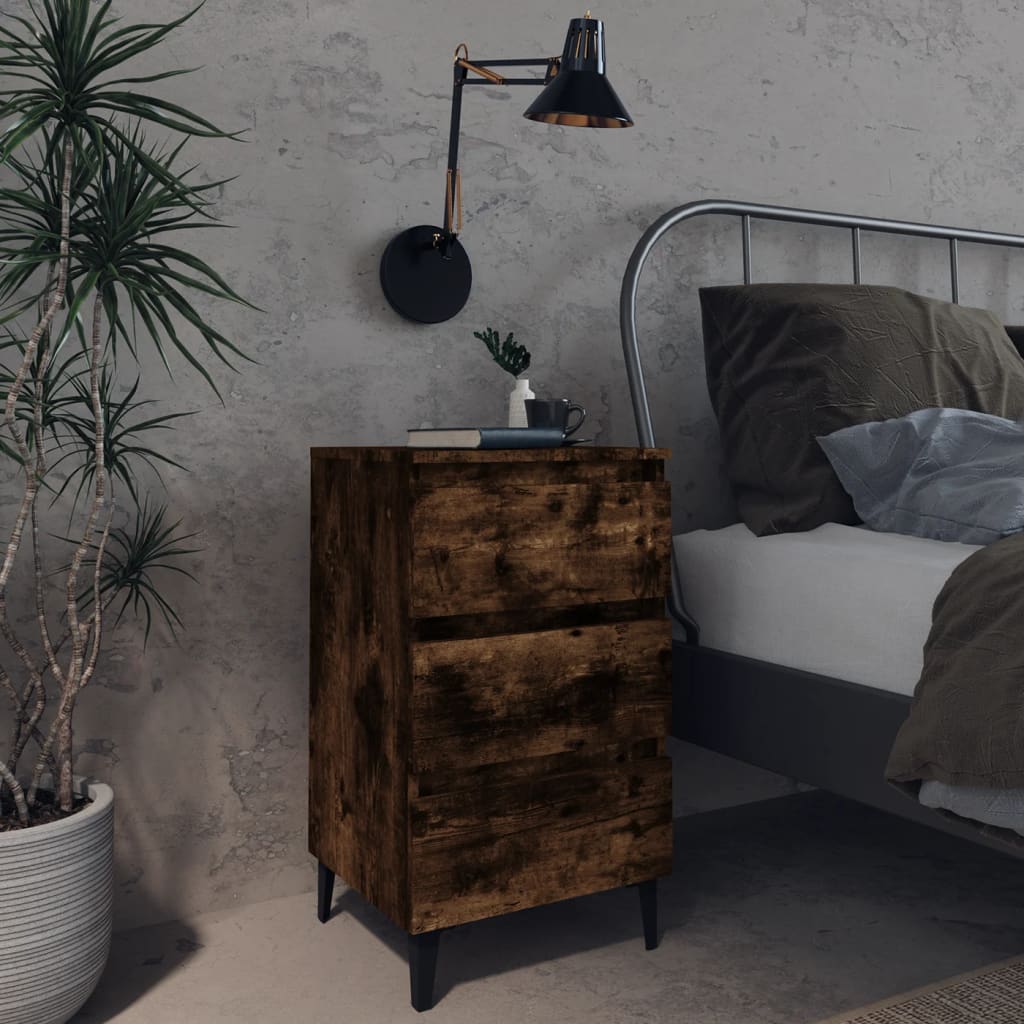 Nachtkastje met metalen poten 40x35x69 cm gerookt eikenkleurig is nu te koop bij PeponiXL, paradijselijk wonen!